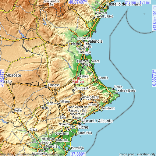 Topographic map of Xàtiva