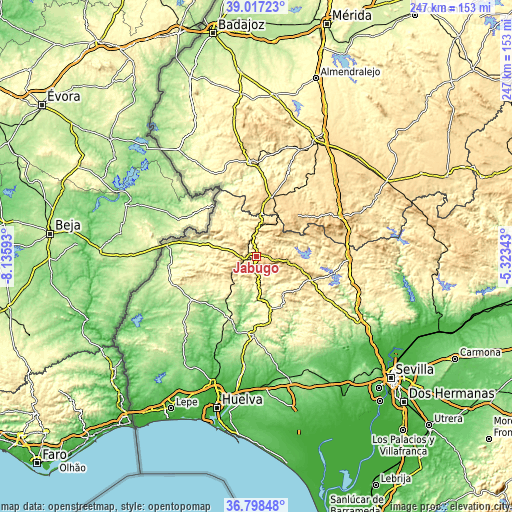 Topographic map of Jabugo