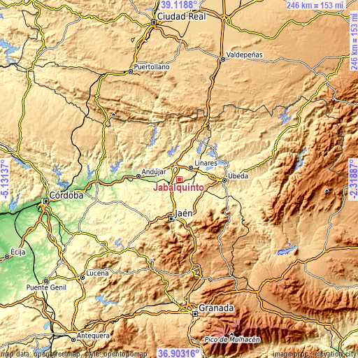 Topographic map of Jabalquinto