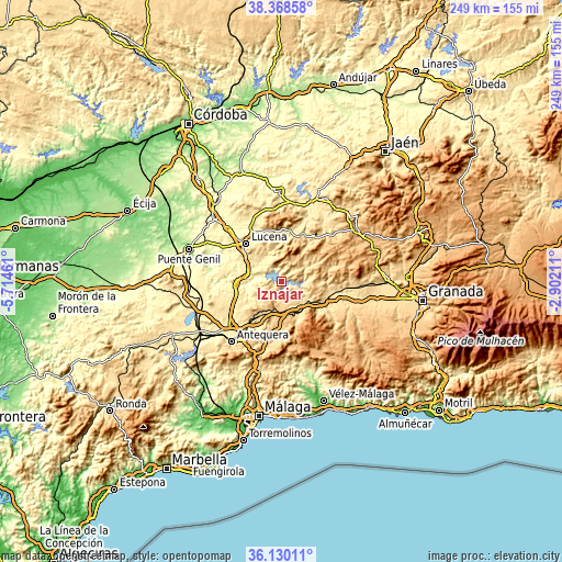 Topographic map of Iznájar