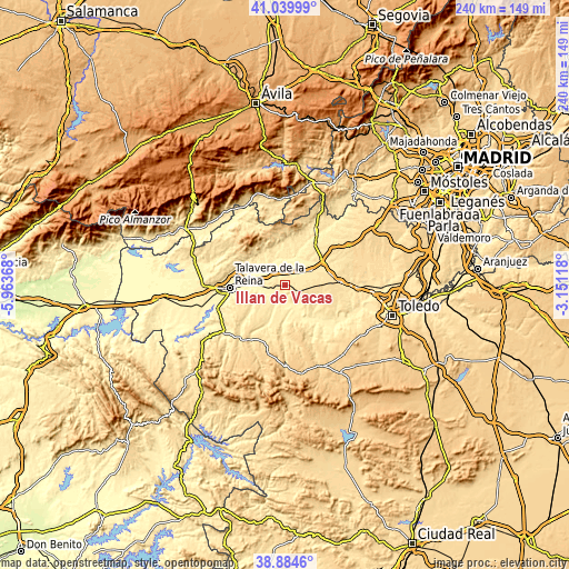 Topographic map of Illán de Vacas