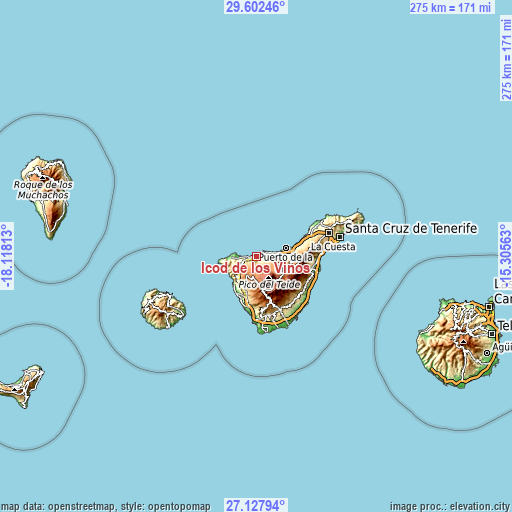 Topographic map of Icod de los Vinos