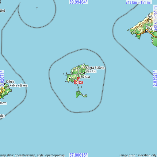 Topographic map of Ibiza