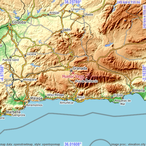 Topographic map of Huétor Vega
