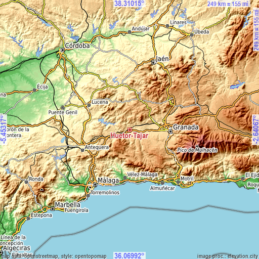 Topographic map of Huétor-Tájar