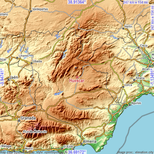 Topographic map of Huéscar