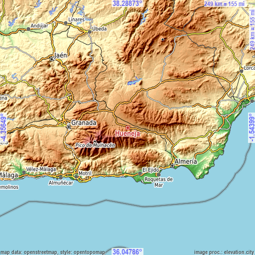 Topographic map of Huéneja