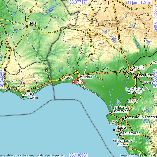 Topographic map of Huelva