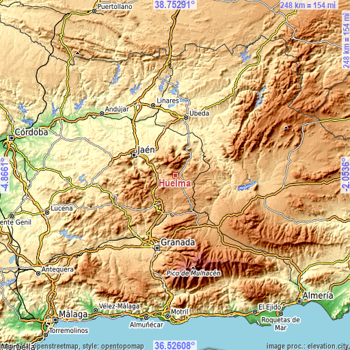 Topographic map of Huelma