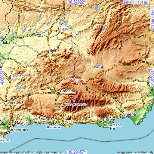 Topographic map of Huélago