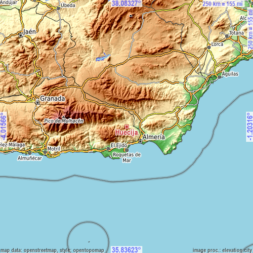 Topographic map of Huécija