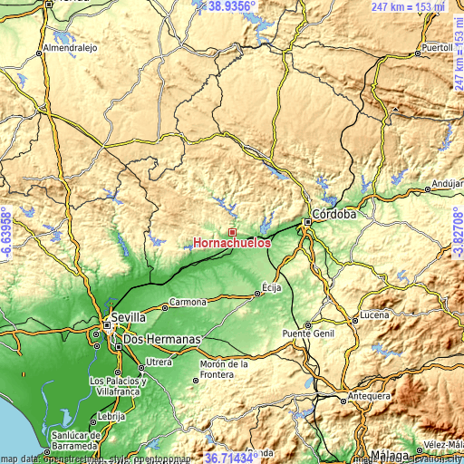 Topographic map of Hornachuelos