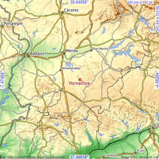 Topographic map of Hornachos