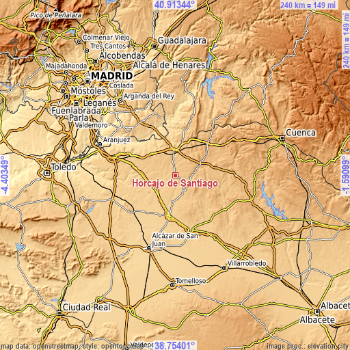 Topographic map of Horcajo de Santiago