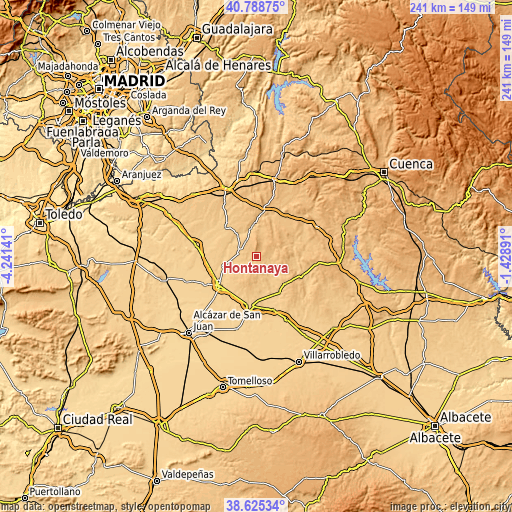 Topographic map of Hontanaya