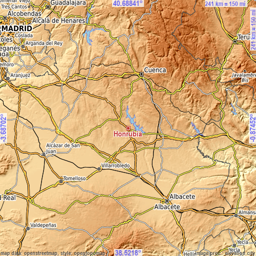 Topographic map of Honrubia