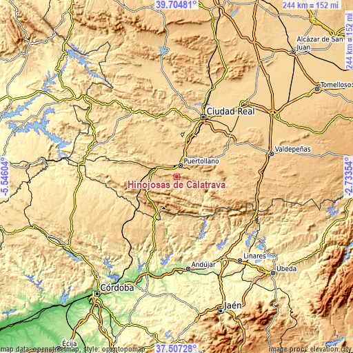 Topographic map of Hinojosas de Calatrava