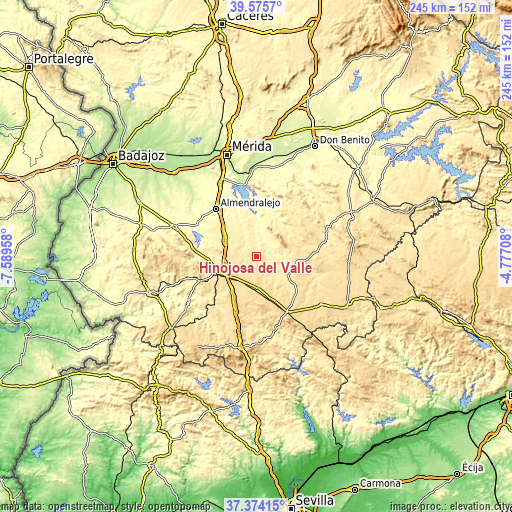 Topographic map of Hinojosa del Valle