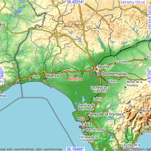 Topographic map of Hinojos