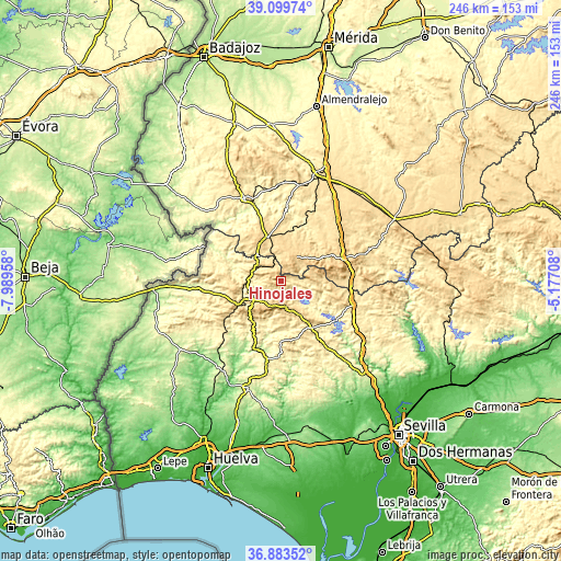 Topographic map of Hinojales