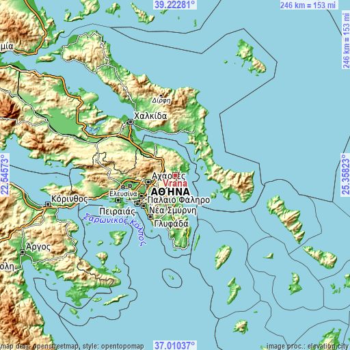 Topographic map of Vraná