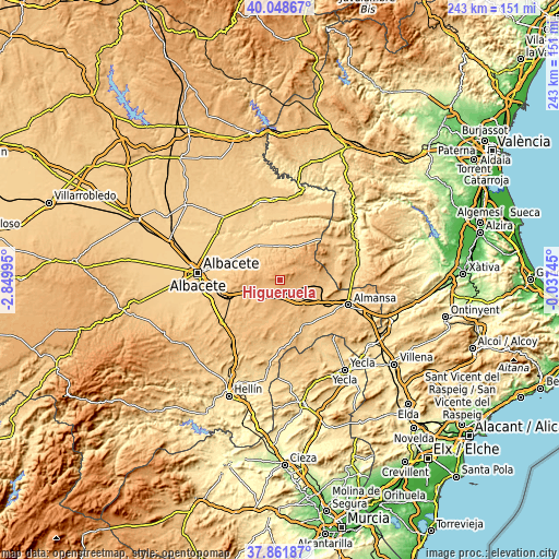 Topographic map of Higueruela