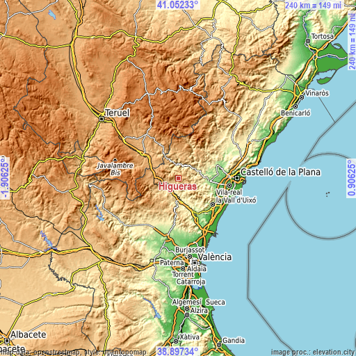 Topographic map of Higueras