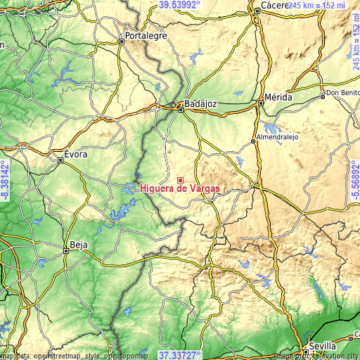 Topographic map of Higuera de Vargas