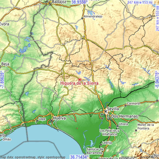 Topographic map of Higuera de la Sierra