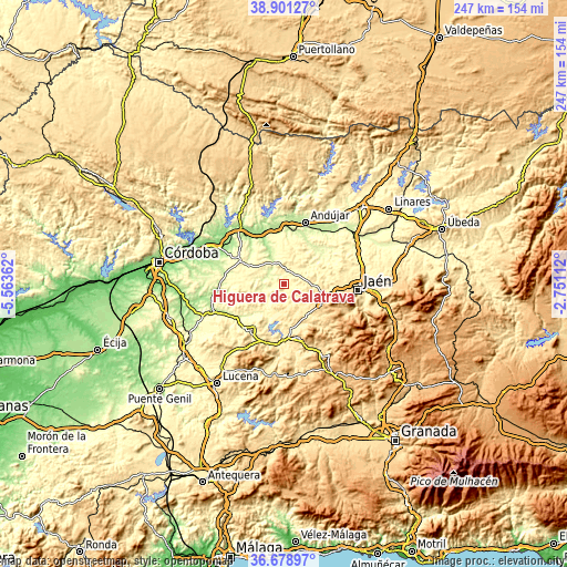 Topographic map of Higuera de Calatrava