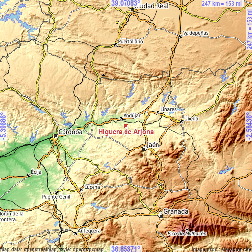 Topographic map of Higuera de Arjona