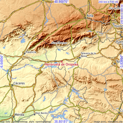 Topographic map of Herreruela de Oropesa