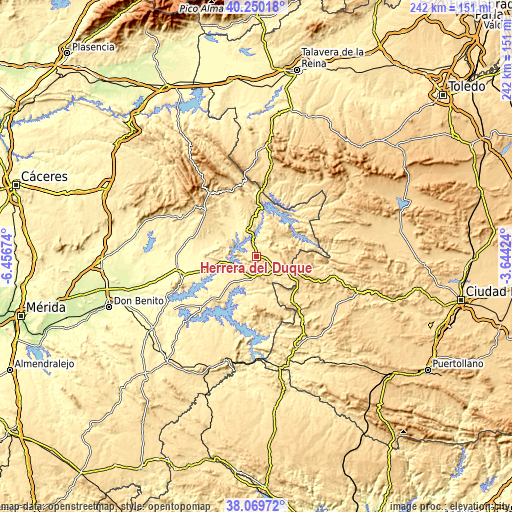 Topographic map of Herrera del Duque