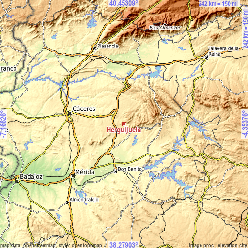 Topographic map of Herguijuela