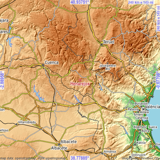 Topographic map of Henarejos