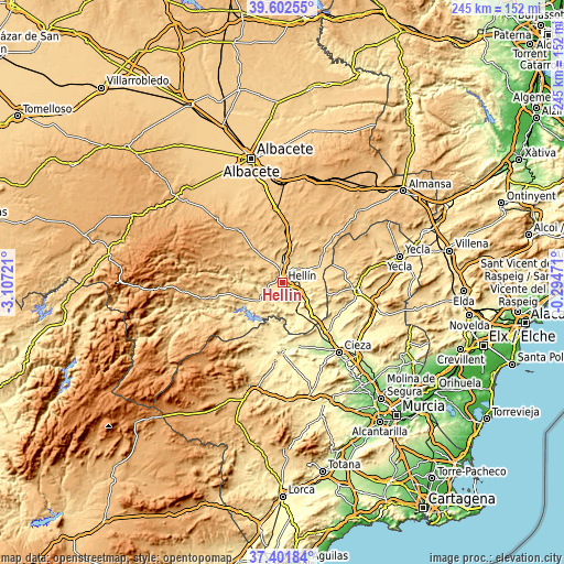 Topographic map of Hellín