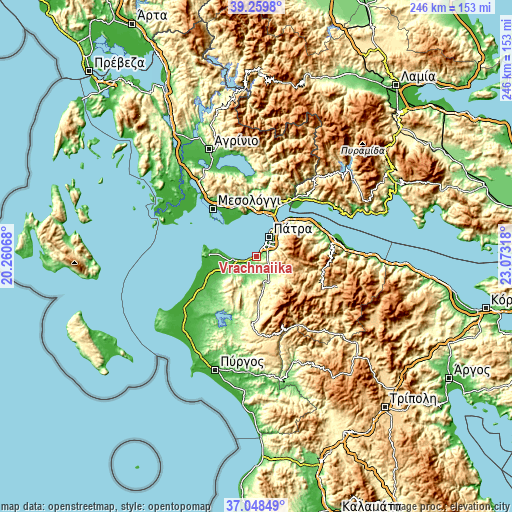 Topographic map of Vrachnaíika