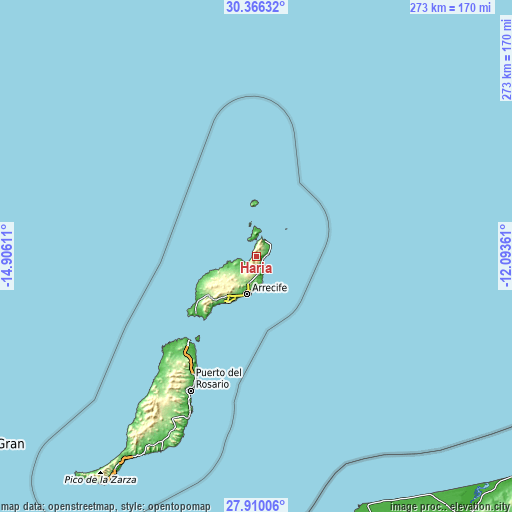 Topographic map of Haría