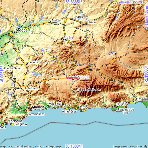 Topographic map of Güevéjar
