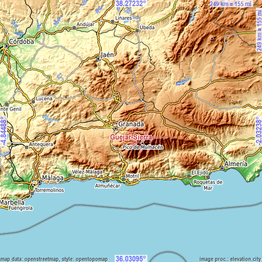 Topographic map of Güéjar-Sierra