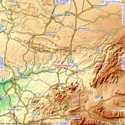 Topographic map of Guarromán