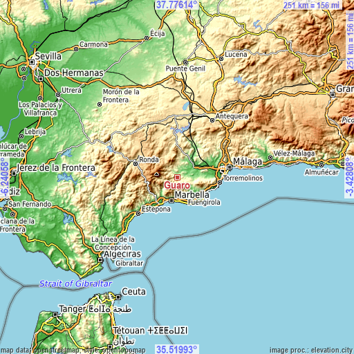 Topographic map of Guaro