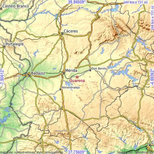 Topographic map of Guareña