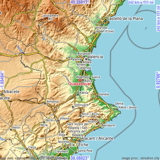 Topographic map of Guadassuar