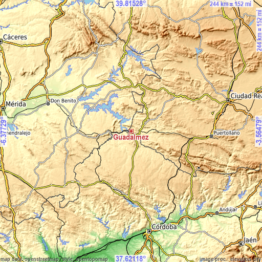 Topographic map of Guadalmez