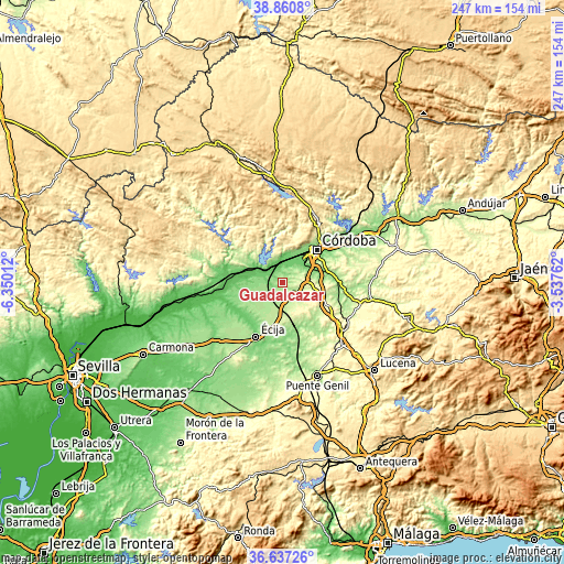 Topographic map of Guadalcázar