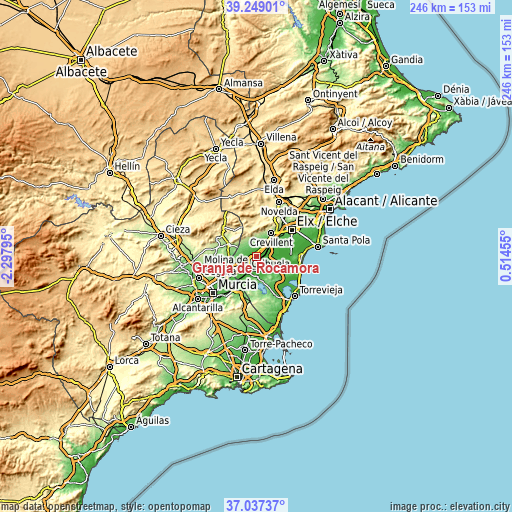 Topographic map of Granja de Rocamora