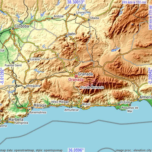 Topographic map of Granada