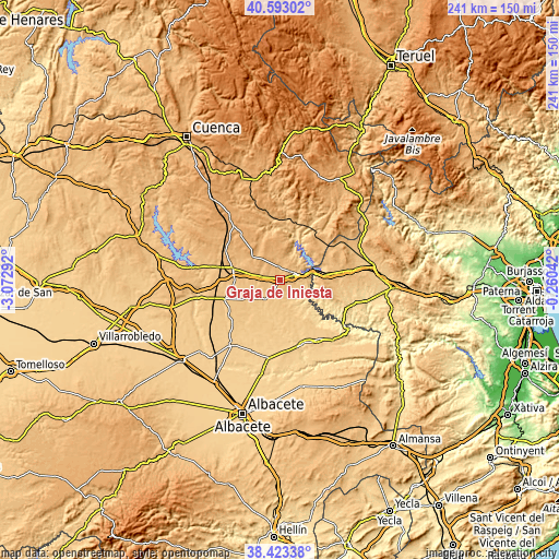 Topographic map of Graja de Iniesta