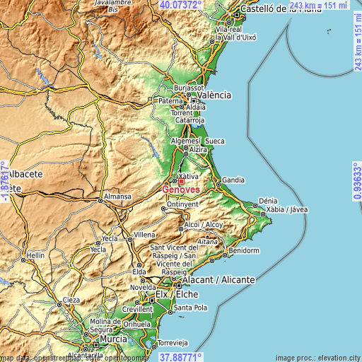 Topographic map of Genovés